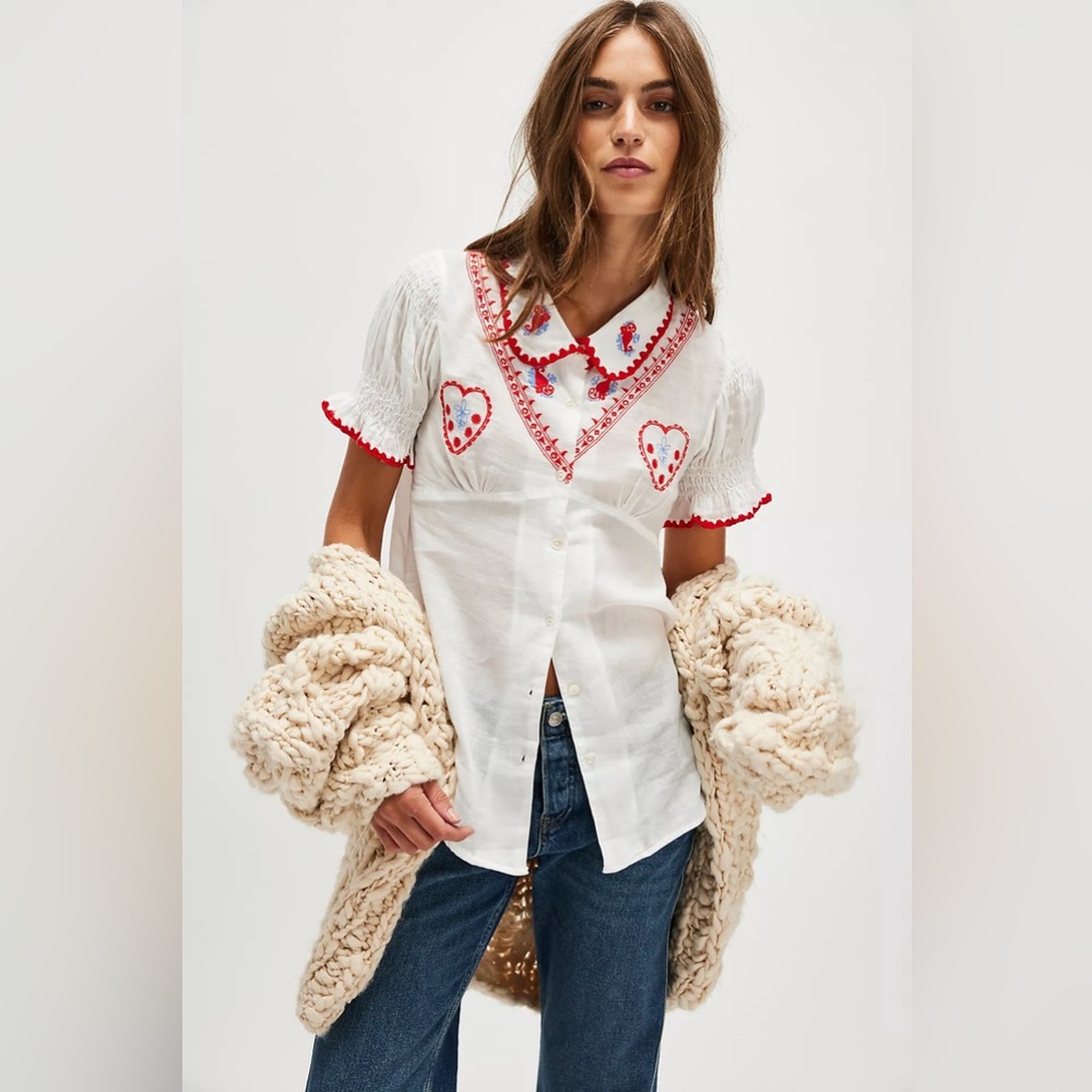 Free people Kinga Csilla Minnie Embroidered Heart Blouse